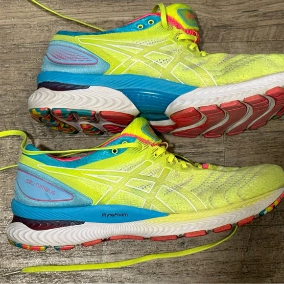 Asics Bright Yellow Sneakers with Pink and Blue Accents - Picture 3 of 10